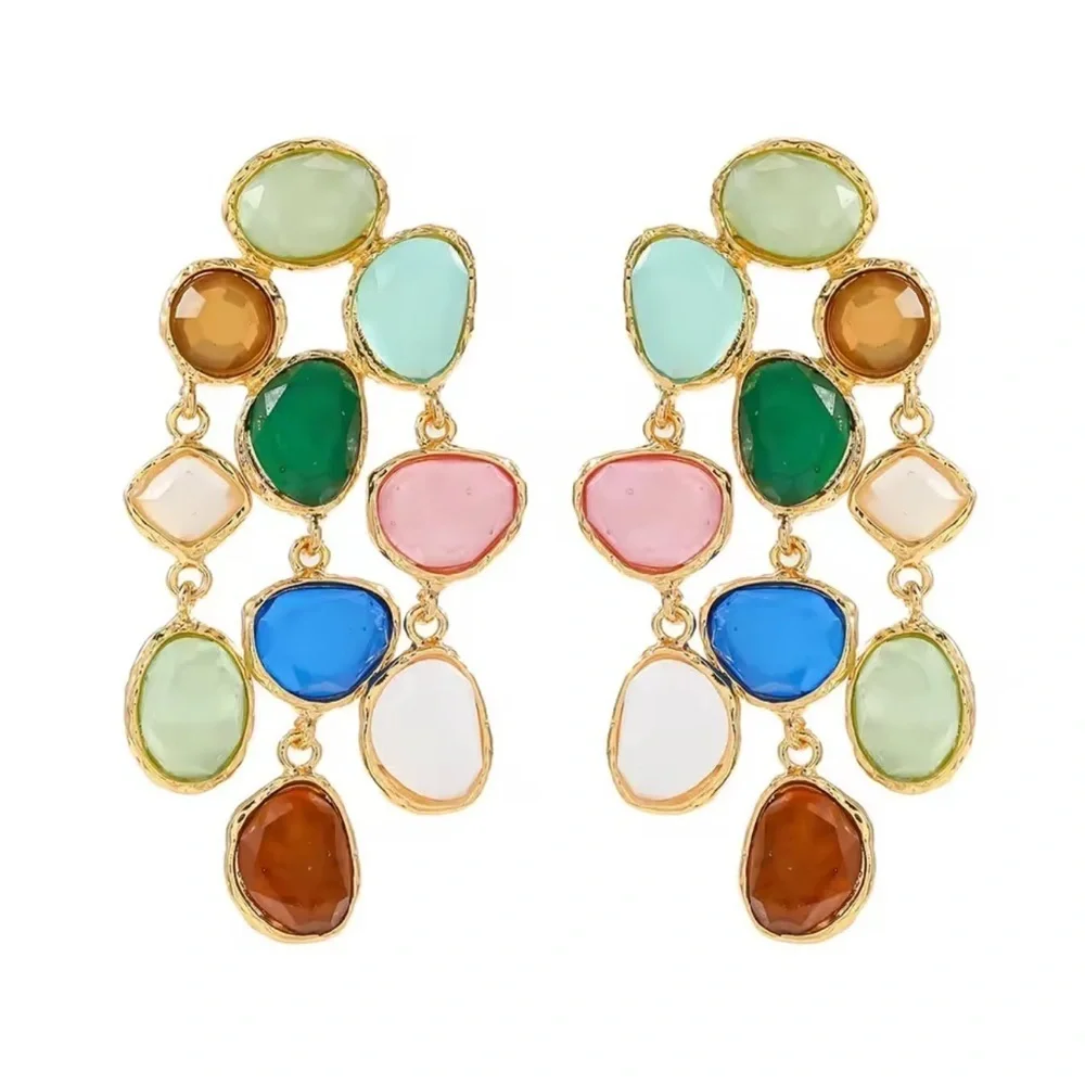 Artisan Mosaic Bold Multicolor Crystal Drops Earrings